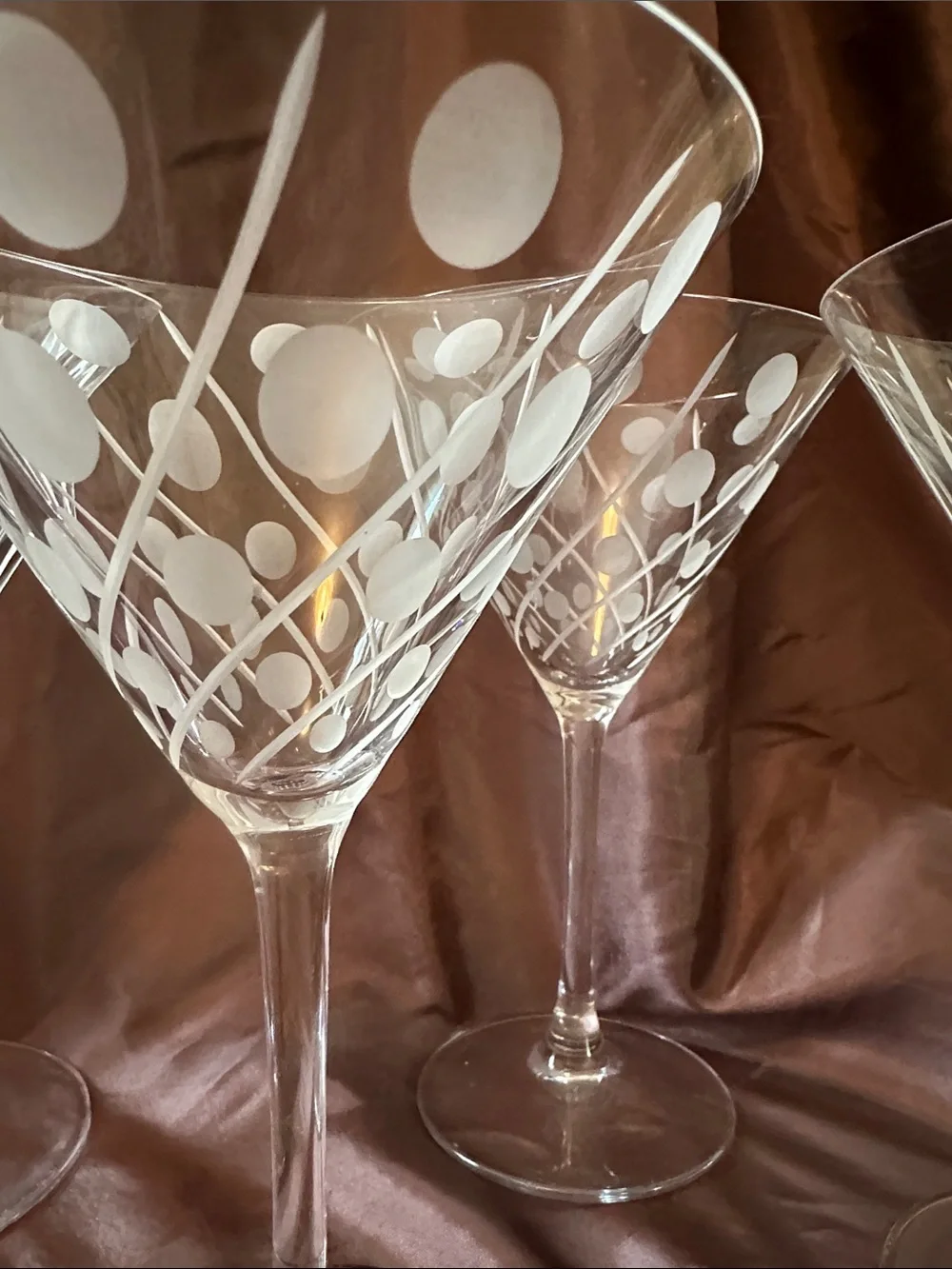 Mikasa Etched Polka Dot Crystal Martini Glasses - Clear - Picture 2 of 4